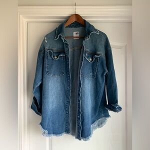 SO Women's Distressed oversized Blue Jean Jacket